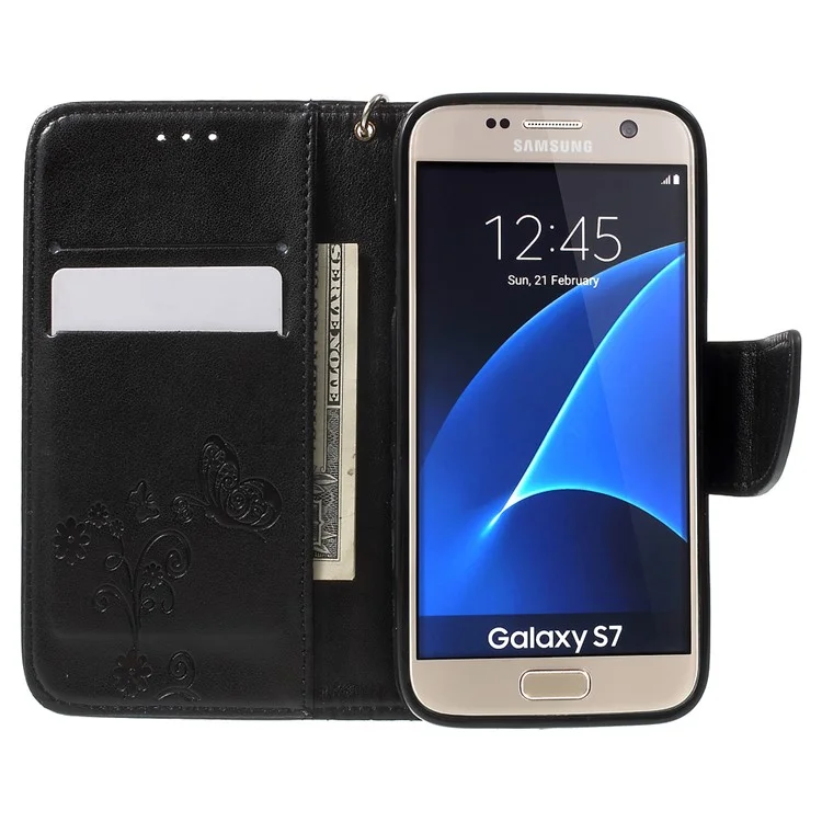 Retro Imprint Flower Leather Case for Samsung Galaxy S7 SM-G930 - Black