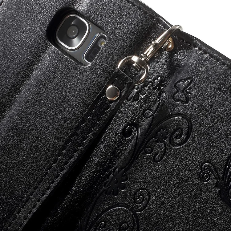 Retro Imprint Flower Leather Case for Samsung Galaxy S7 SM-G930 - Black