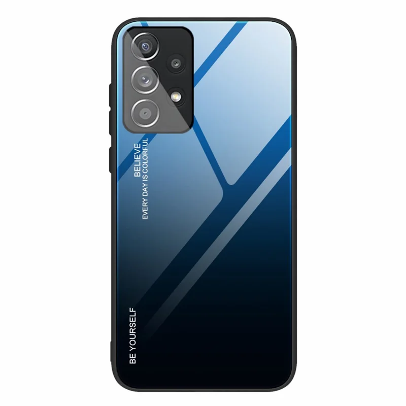 For Samsung Galaxy A33 5G Drop-proof Anti-scratch Gradient Tempered Glass Protective Cover TPU Frame Cell Phone Case - Blue/Black