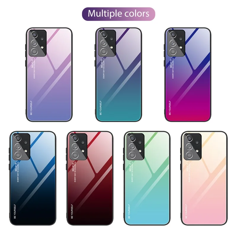 For Samsung Galaxy A33 5G Drop-proof Anti-scratch Gradient Tempered Glass Protective Cover TPU Frame Cell Phone Case - Blue/Black