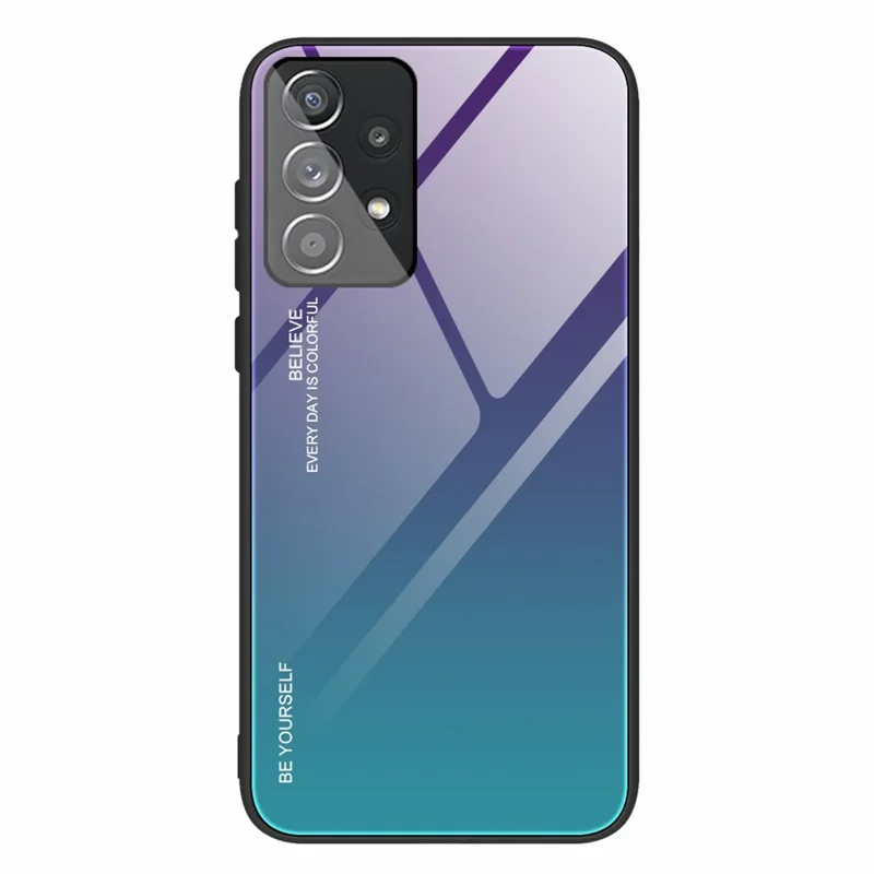 For Samsung Galaxy A33 5G Drop-proof Anti-scratch Gradient Tempered Glass Protective Cover TPU Frame Cell Phone Case - Purple/Blue