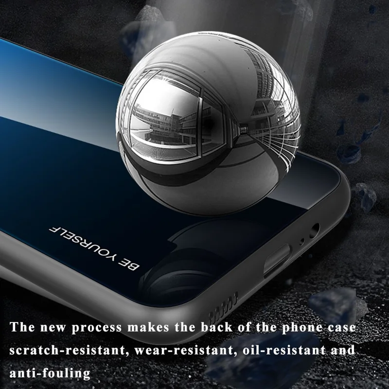 For Samsung Galaxy A33 5G Drop-proof Anti-scratch Gradient Tempered Glass Protective Cover TPU Frame Cell Phone Case - Purple/Blue