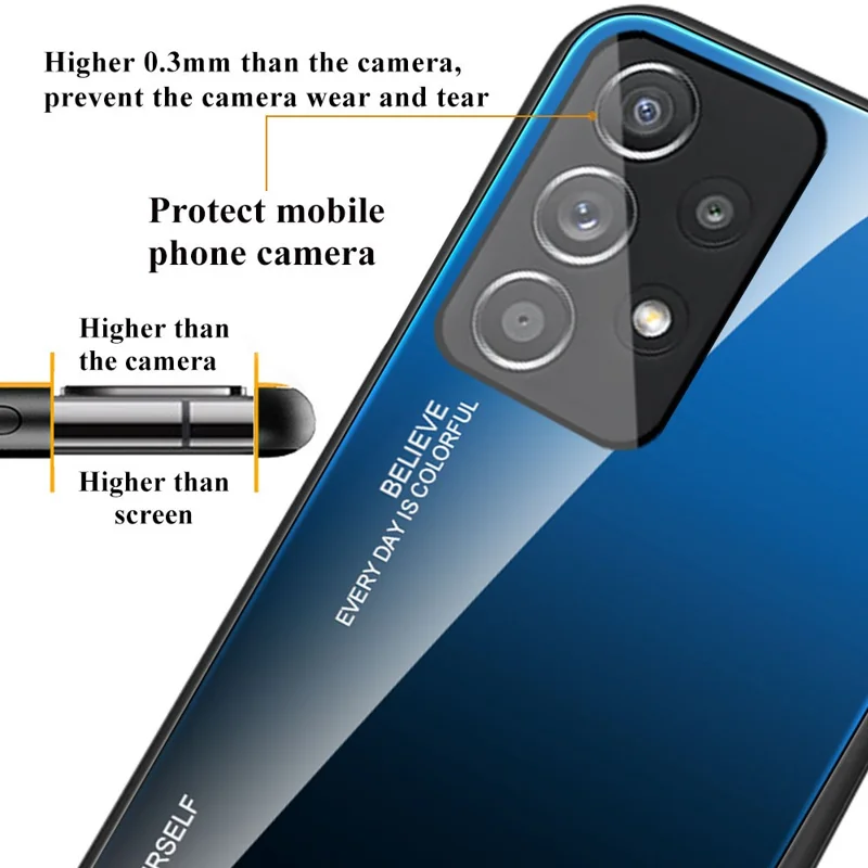 For Samsung Galaxy A33 5G Drop-proof Anti-scratch Gradient Tempered Glass Protective Cover TPU Frame Cell Phone Case - Purple/Blue