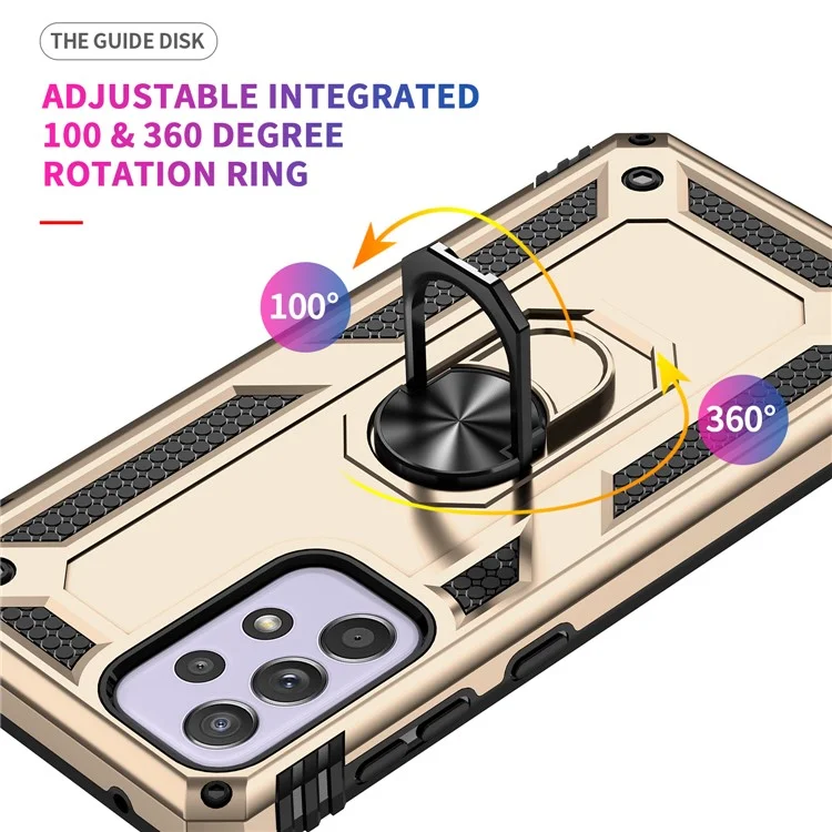 Para Samsung Galaxy A33 5G Militar Grade Drop-Proof Hybrid Phone Case com Integrated Ring Kickstand - Ouro