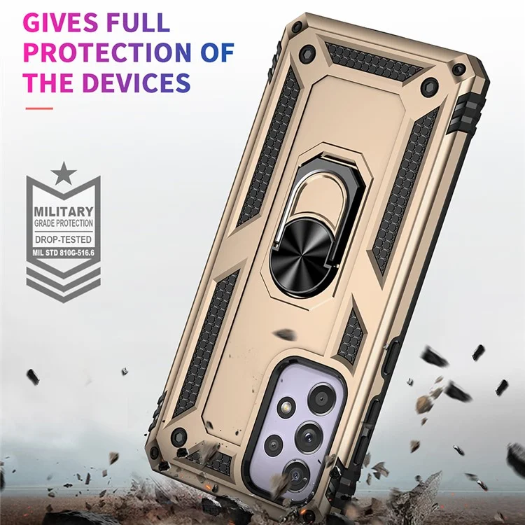 Para Samsung Galaxy A33 5G Militar Grade Drop-Proof Hybrid Phone Case com Integrated Ring Kickstand - Ouro