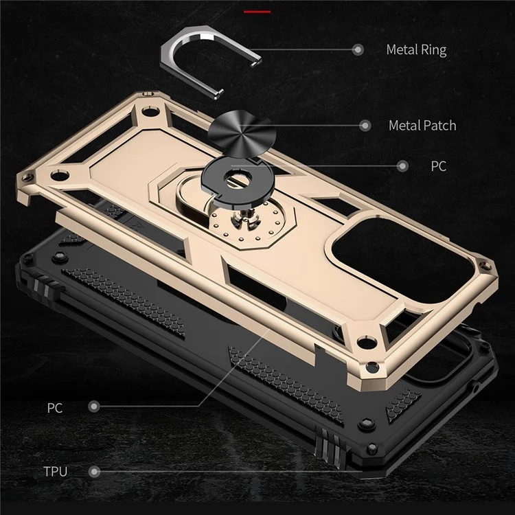 Para Samsung Galaxy A33 5G Militar Grade Drop-Proof Hybrid Phone Case com Integrated Ring Kickstand - Ouro