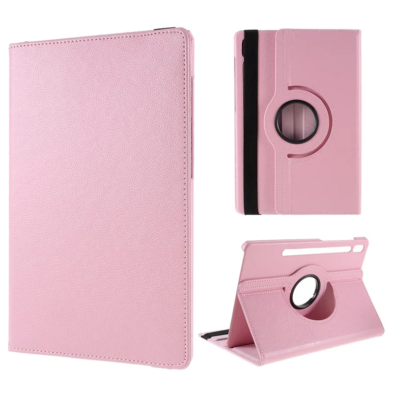 For Samsung Galaxy Tab S10 FE / S9 FE / S9 / S8 / S7 Tablet Case Rotary Stand PU Leather Cover with Elastic Band - Pink