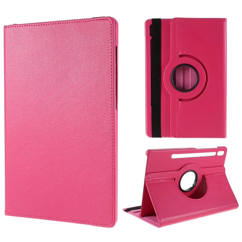 For Samsung Galaxy Tab S10 FE / S9 FE / S9 / S8 / S7 Tablet Case Rotary Stand PU Leather Cover with Elastic Band - Rose