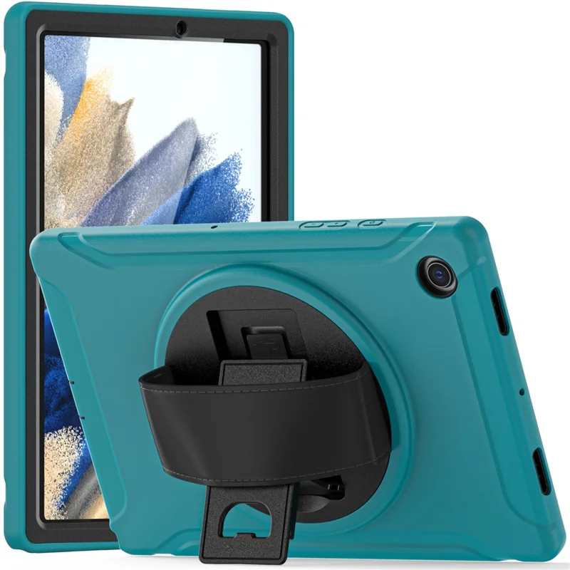Funda protectora de tableta de silicona + policarbonato con soporte giratorio y correa de mano para Samsung Galaxy Tab A8 10.5 (2021) / A8 10.5 (2022) X200 / X205 - Azul claro