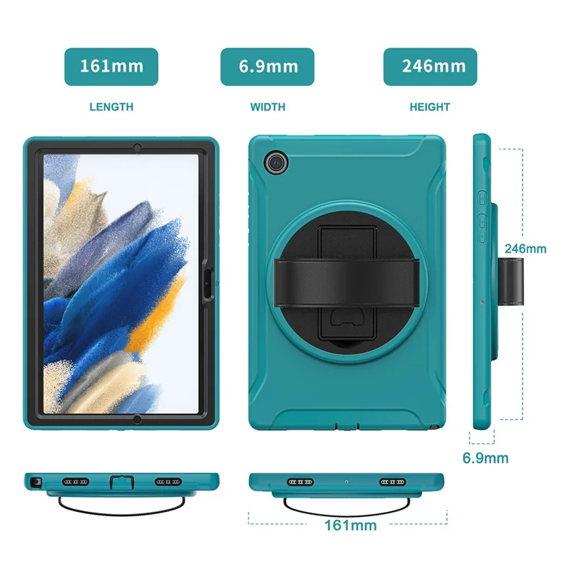 Funda protectora de tableta de silicona + policarbonato con soporte giratorio y correa de mano para Samsung Galaxy Tab A8 10.5 (2021) / A8 10.5 (2022) X200 / X205 - Azul claro