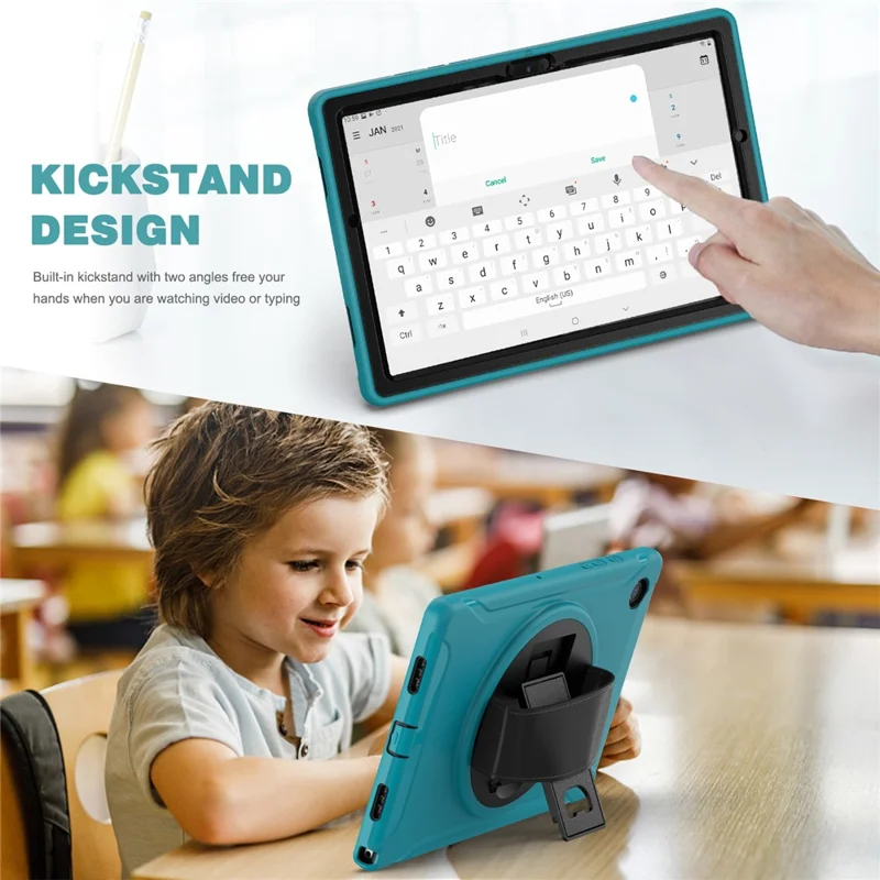 Funda protectora de tableta de silicona + policarbonato con soporte giratorio y correa de mano para Samsung Galaxy Tab A8 10.5 (2021) / A8 10.5 (2022) X200 / X205 - Azul claro