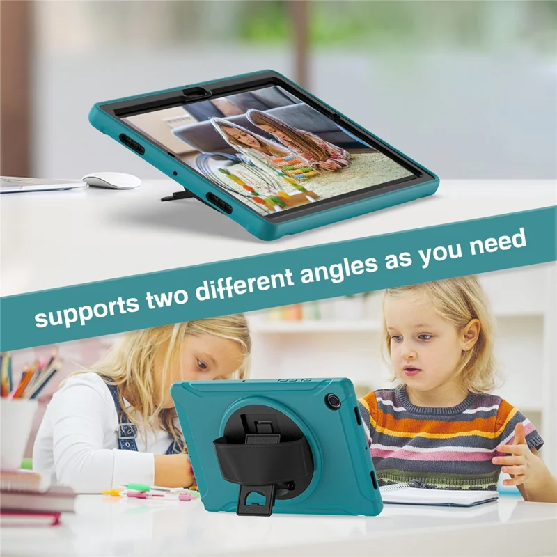Funda protectora de tableta de silicona + policarbonato con soporte giratorio y correa de mano para Samsung Galaxy Tab A8 10.5 (2021) / A8 10.5 (2022) X200 / X205 - Azul claro