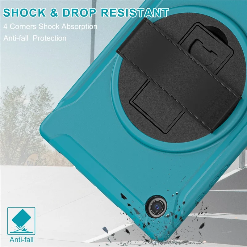 Funda protectora de tableta de silicona + policarbonato con soporte giratorio y correa de mano para Samsung Galaxy Tab A8 10.5 (2021) / A8 10.5 (2022) X200 / X205 - Azul claro