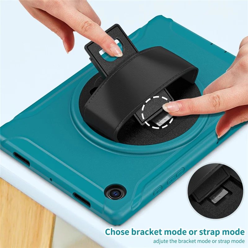 Funda protectora de tableta de silicona + policarbonato con soporte giratorio y correa de mano para Samsung Galaxy Tab A8 10.5 (2021) / A8 10.5 (2022) X200 / X205 - Azul claro