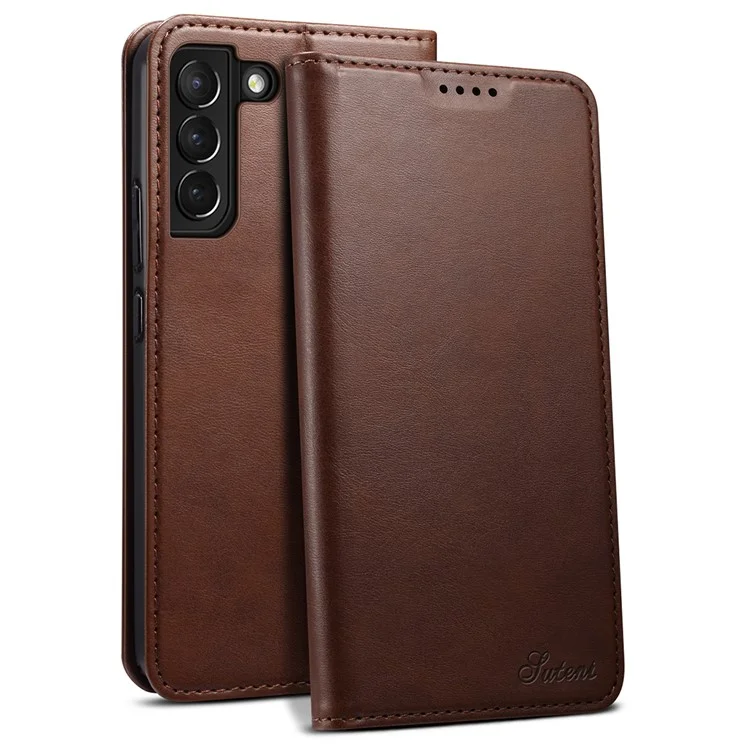 SUTENI für Samsung Galaxy S22+ 5G Auto-absorbierte magnetische gut geschützte Stand-Brieftasche aus Leder Anti-Kratzer Handyhülle - Braun
