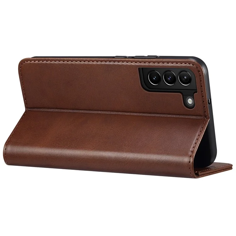 SUTENI für Samsung Galaxy S22+ 5G Auto-absorbierte magnetische gut geschützte Stand-Brieftasche aus Leder Anti-Kratzer Handyhülle - Braun
