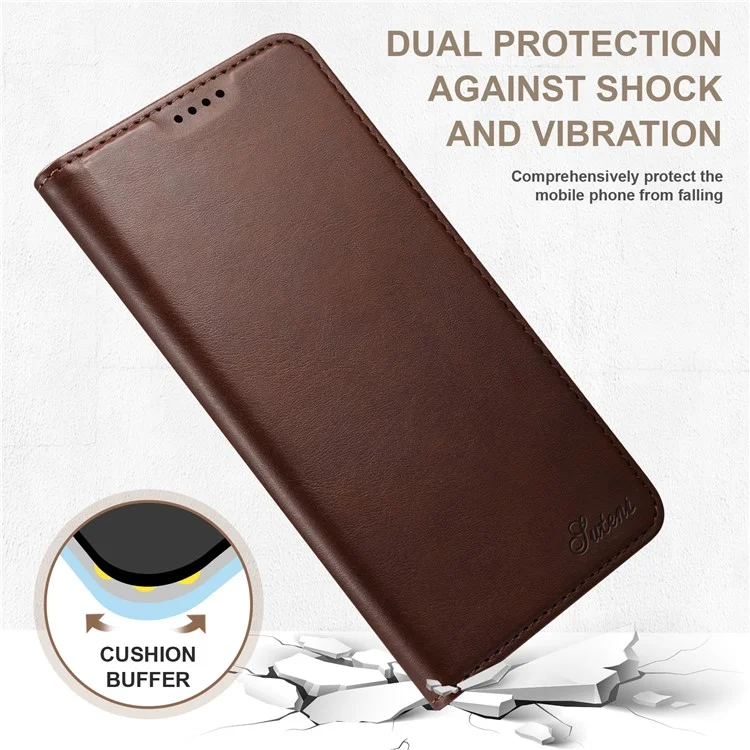 SUTENI für Samsung Galaxy S22+ 5G Auto-absorbierte magnetische gut geschützte Stand-Brieftasche aus Leder Anti-Kratzer Handyhülle - Braun