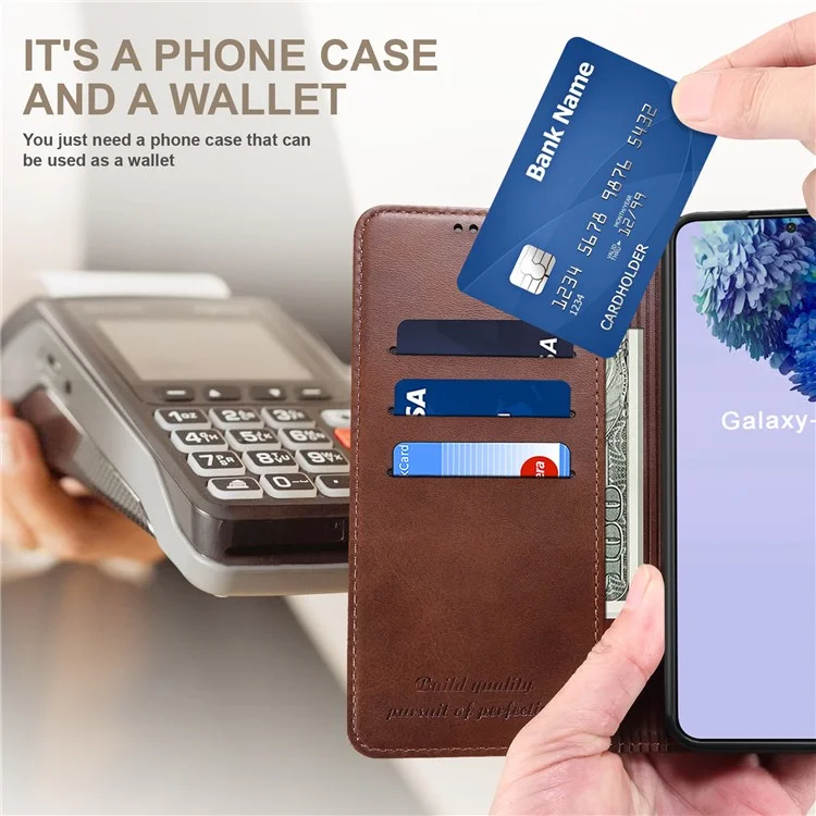 SUTENI für Samsung Galaxy S22+ 5G Auto-absorbierte magnetische gut geschützte Stand-Brieftasche aus Leder Anti-Kratzer Handyhülle - Braun
