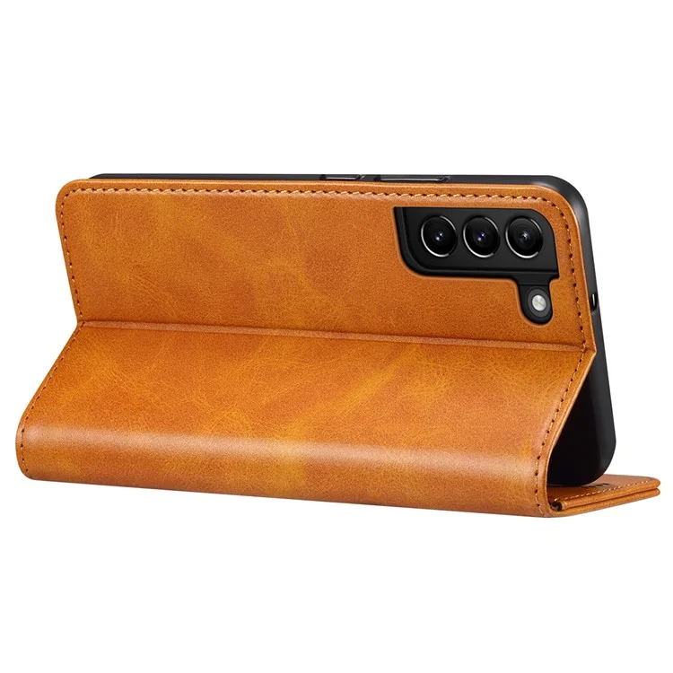 SUTENI for Samsung Galaxy S22 5G Auto-absorbed Magnetic Drop-proof Stand Wallet Leather Case Phone Cover - Khaki