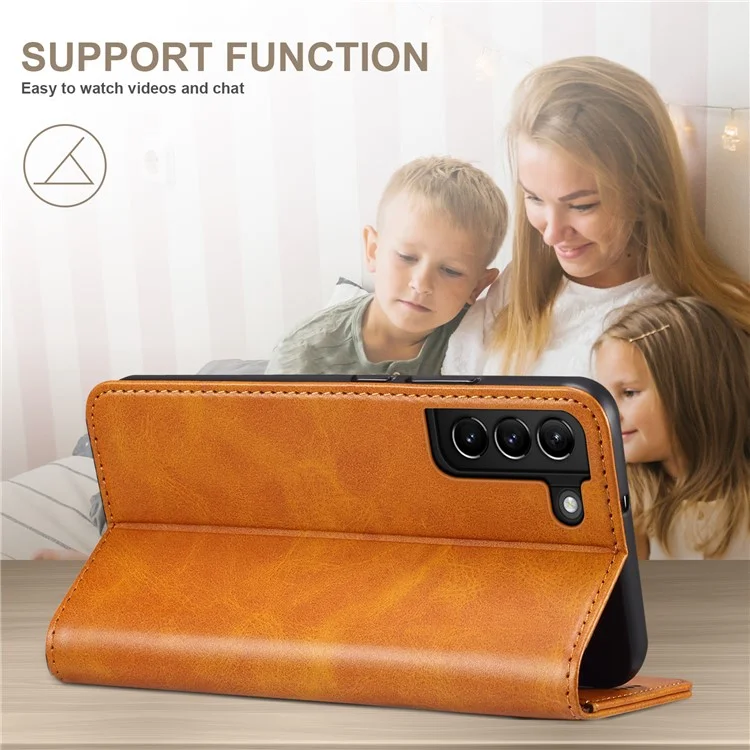 SUTENI for Samsung Galaxy S22 5G Auto-absorbed Magnetic Drop-proof Stand Wallet Leather Case Phone Cover - Khaki