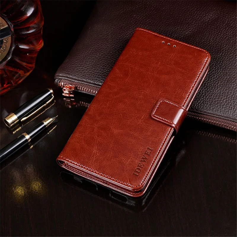 IDEWEI for Samsung Galaxy S21 FE 5G Shockproof Crazy Horse Texture Protective Cover PU Leather + TPU Stand Wallet Phone Case - Brown