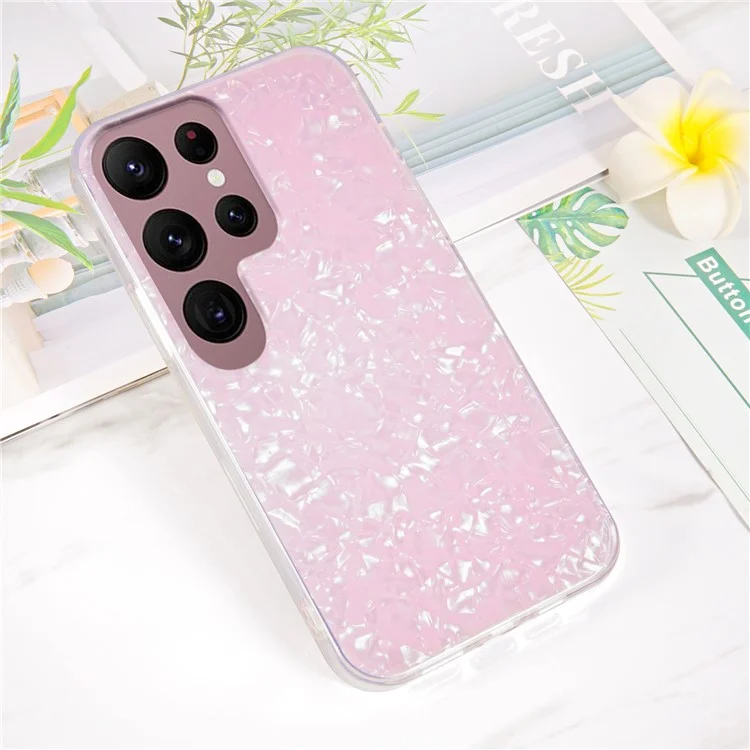 IPAKY IMD Phone Case for Samsung Galaxy S22 Ultra 5G, Hard Acrylic Back Soft TPU High Impact Protective Cover - Pink