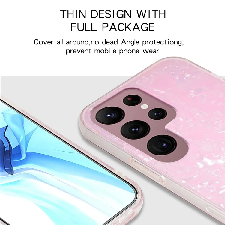 IPAKY IMD Phone Case for Samsung Galaxy S22 Ultra 5G, Hard Acrylic Back Soft TPU High Impact Protective Cover - Pink