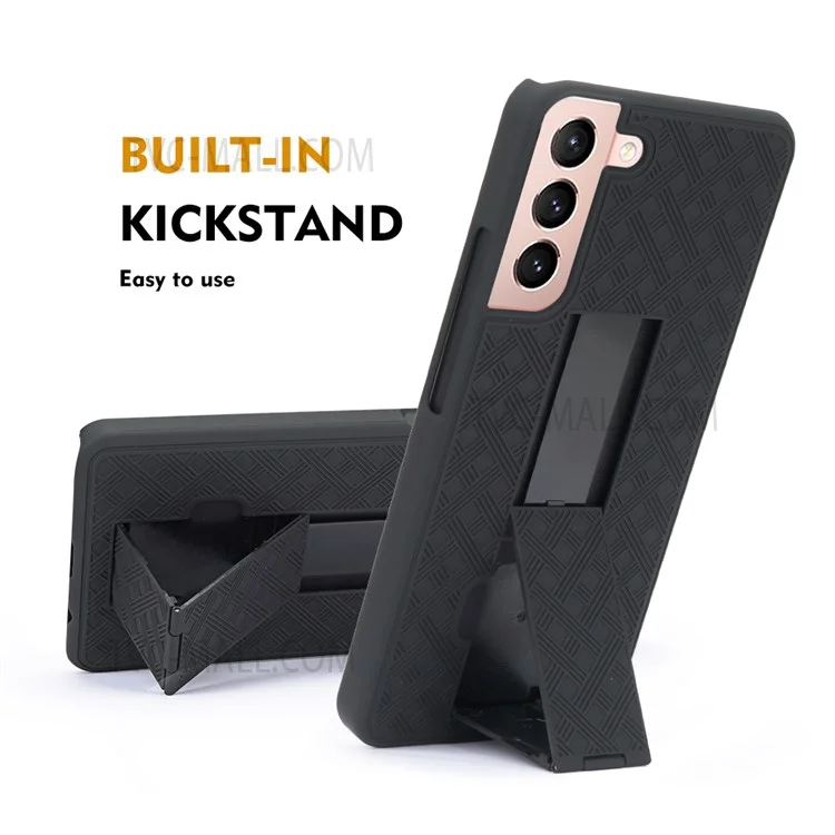 Pour Samsung Galaxy S22+ 5G Sliding Cover Design PC + Étui de téléphone TPU Coque avec texture tissée avec clip de ceinture et support