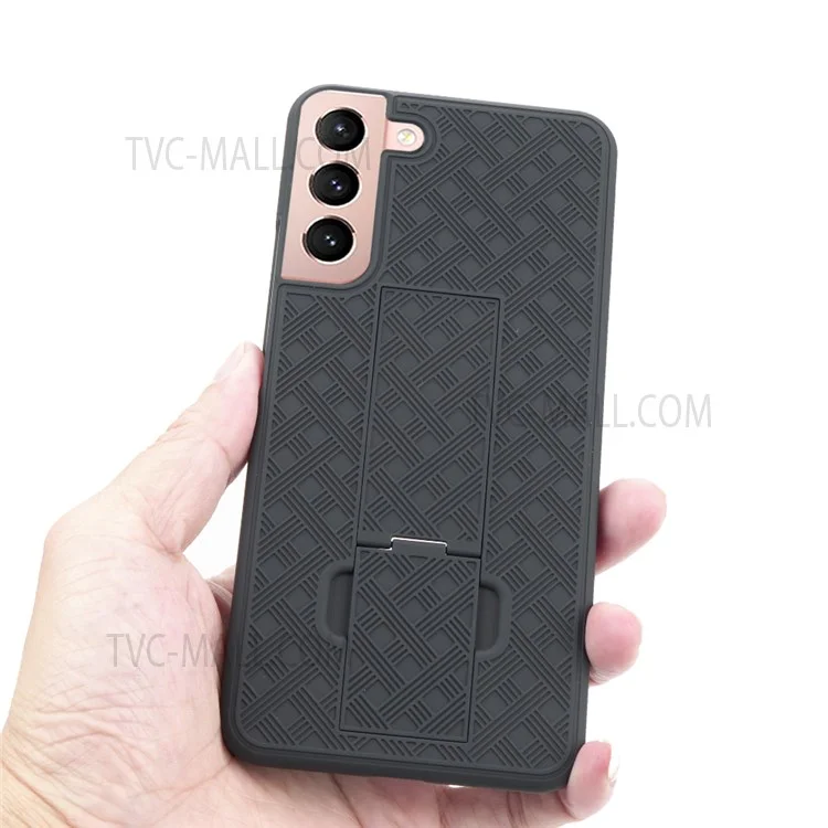 Pour Samsung Galaxy S22+ 5G Sliding Cover Design PC + Étui de téléphone TPU Coque avec texture tissée avec clip de ceinture et support