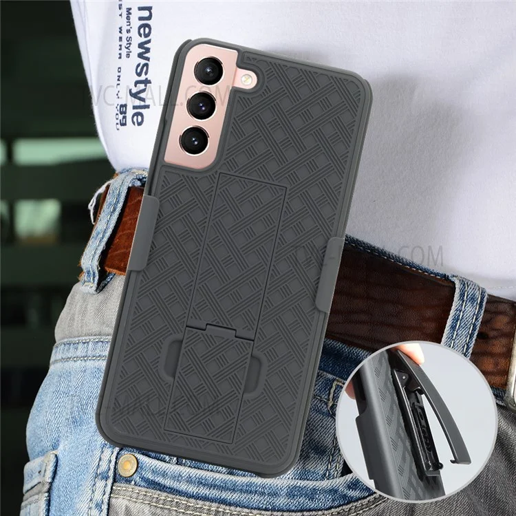 Pour Samsung Galaxy S22+ 5G Sliding Cover Design PC + Étui de téléphone TPU Coque avec texture tissée avec clip de ceinture et support