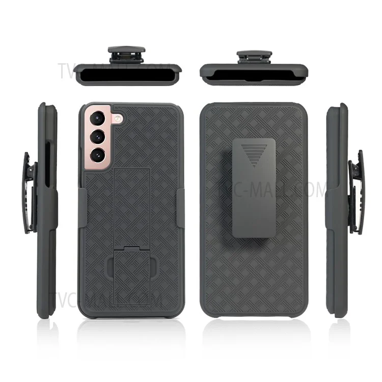 Pour Samsung Galaxy S22+ 5G Sliding Cover Design PC + Étui de téléphone TPU Coque avec texture tissée avec clip de ceinture et support