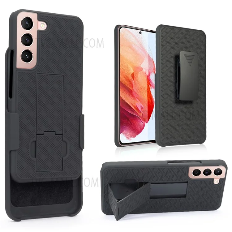 Screen Sliding Cover Phone Case for Samsung Galaxy S22 5G, Woven Texture PC + TPU Rotary Clip Kickstand Phone Shell