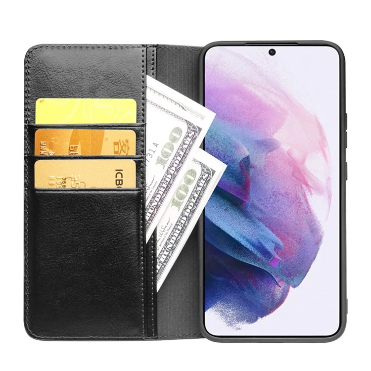 QIALINO für Samsung Galaxy S22+ 5G Folio Flip Stand Design Anti-fall Genuine Leather Mobile Phone Case mit Wallet - Schwarz