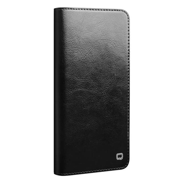 QIALINO for Samsung Galaxy S22 5G Well-protected Anti-fall Folio Flip Wallet Design Genuine Leather Cell Phone Case - Black