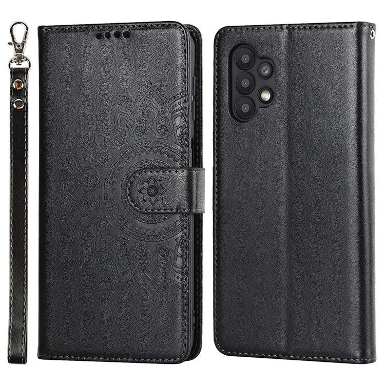 Para Samsung Galaxy A32 5G R61 Textura Teléfono de Costura Telta Diseño de Billetera de Doble Cara Patrón de Cierre Magnético Pus Cubierta de Cuero Impreso Con Soporte - Negro