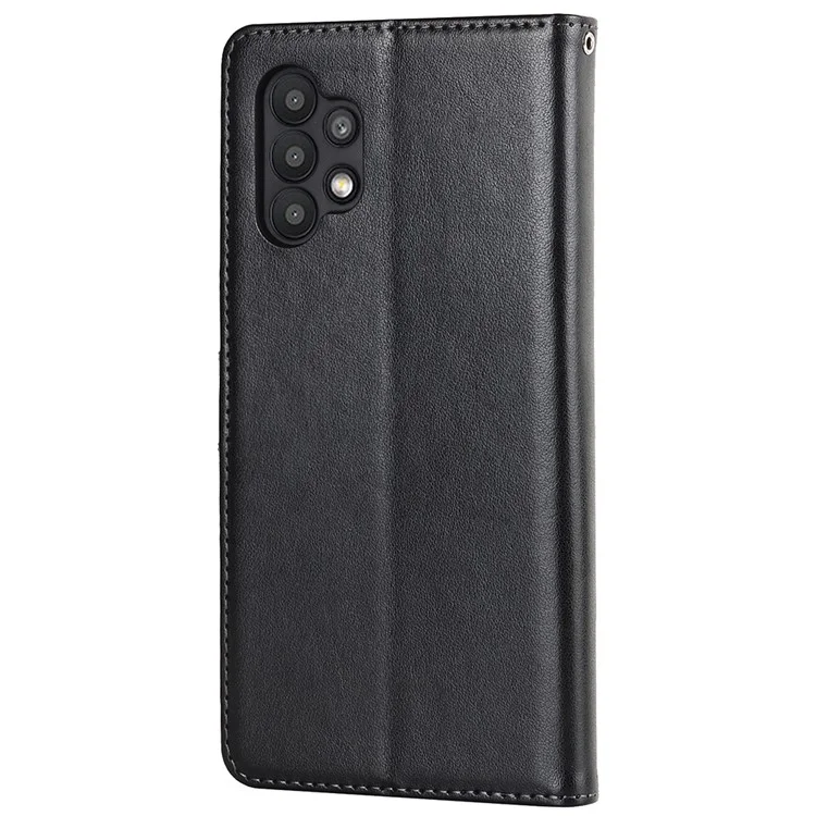 Para Samsung Galaxy A32 5G R61 Textura Teléfono de Costura Telta Diseño de Billetera de Doble Cara Patrón de Cierre Magnético Pus Cubierta de Cuero Impreso Con Soporte - Negro