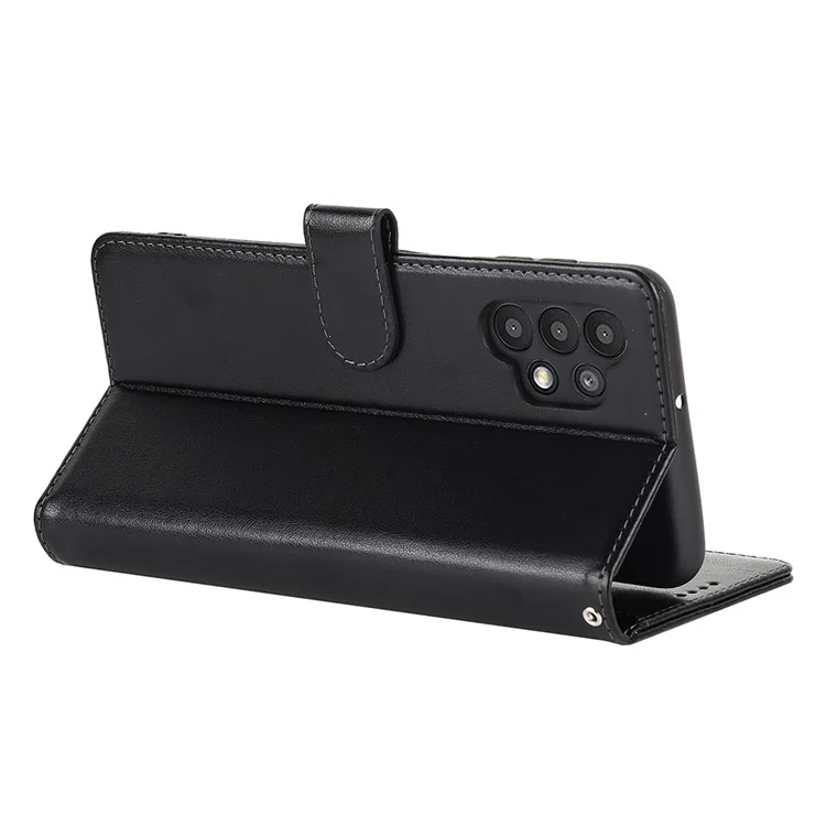 Para Samsung Galaxy A32 5G R61 Textura Teléfono de Costura Telta Diseño de Billetera de Doble Cara Patrón de Cierre Magnético Pus Cubierta de Cuero Impreso Con Soporte - Negro