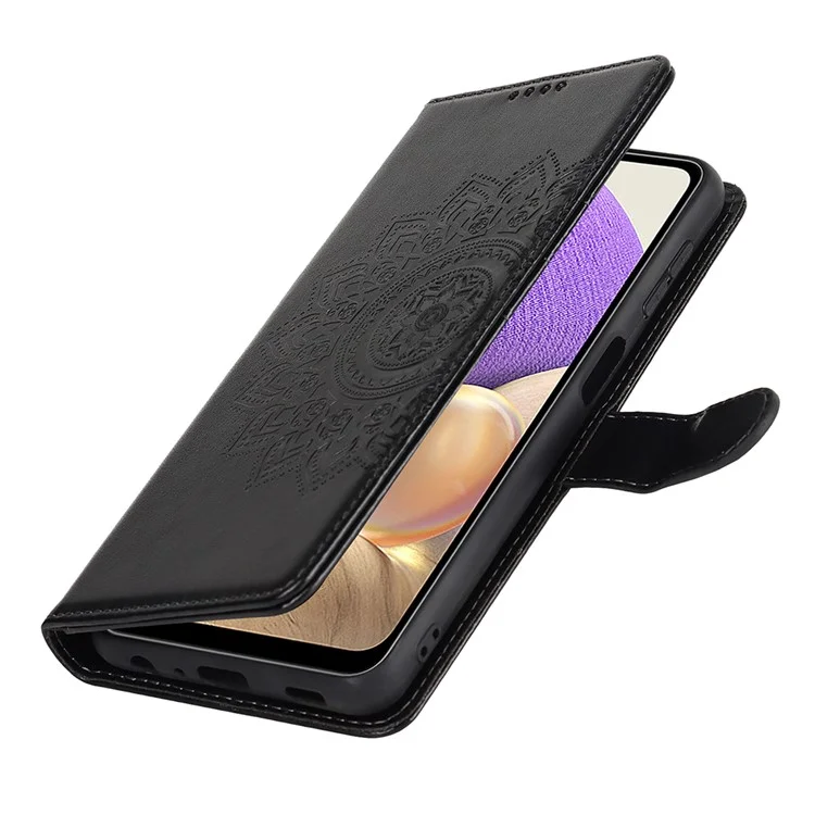 Para Samsung Galaxy A32 5G R61 Textura Teléfono de Costura Telta Diseño de Billetera de Doble Cara Patrón de Cierre Magnético Pus Cubierta de Cuero Impreso Con Soporte - Negro