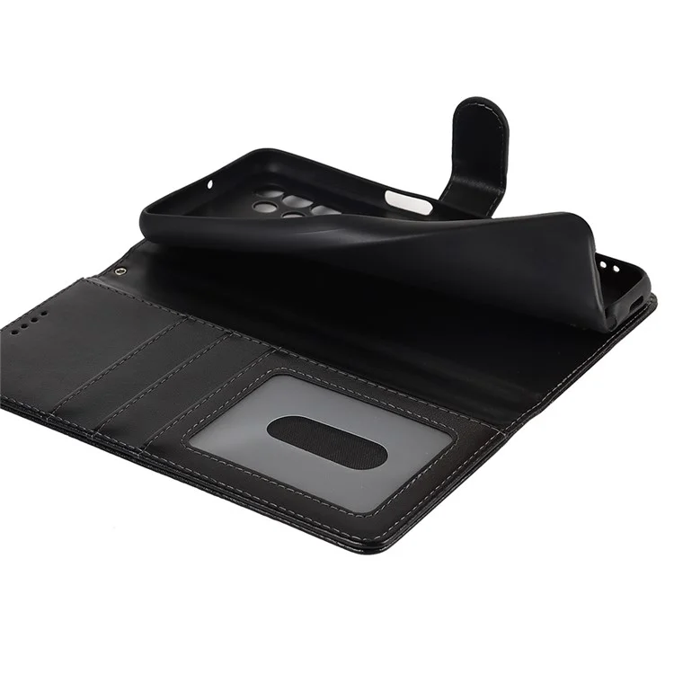 Para Samsung Galaxy A32 5G R61 Textura Teléfono de Costura Telta Diseño de Billetera de Doble Cara Patrón de Cierre Magnético Pus Cubierta de Cuero Impreso Con Soporte - Negro