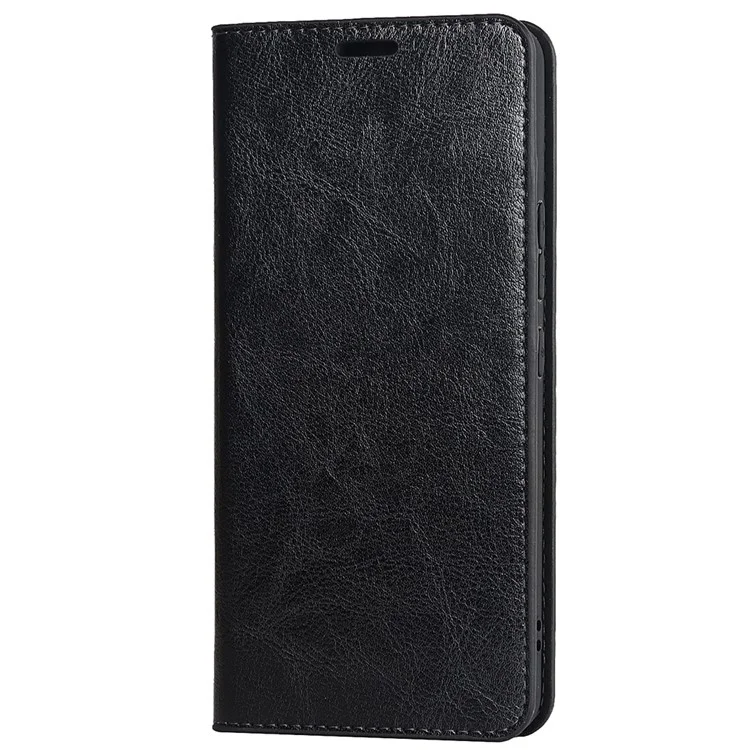 Für Samsung Galaxy A33 5G Magnetischer Auto-Verschluss Crazy Horse Textur Echtes Leder Cover Drop-proof Protection Stand Flip Wallet Case - Schwarz