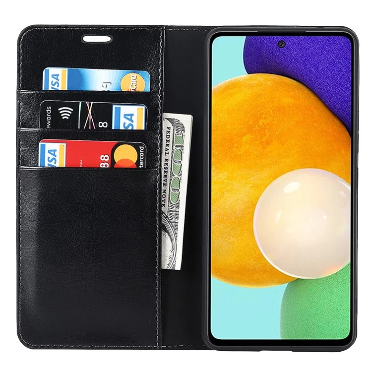 Für Samsung Galaxy A33 5G Magnetischer Auto-Verschluss Crazy Horse Textur Echtes Leder Cover Drop-proof Protection Stand Flip Wallet Case - Schwarz