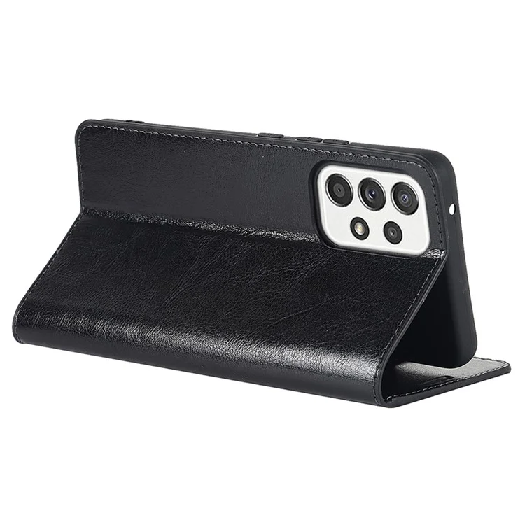 Für Samsung Galaxy A33 5G Magnetischer Auto-Verschluss Crazy Horse Textur Echtes Leder Cover Drop-proof Protection Stand Flip Wallet Case - Schwarz
