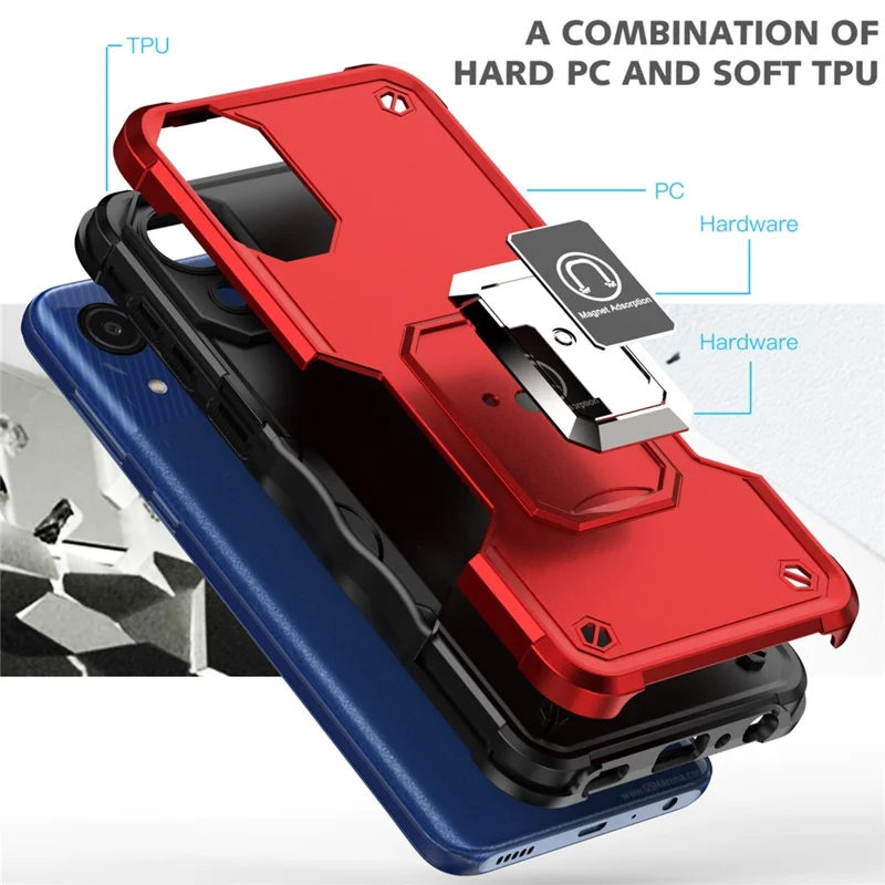 For Samsung Galaxy A03 Core Shockproof Ring Kickstand Hybrid Hard PC + Soft TPU Mobile Phone Case - Black