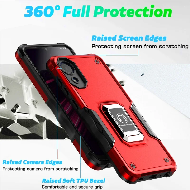 For Samsung Galaxy A03 Core Shockproof Ring Kickstand Hybrid Hard PC + Soft TPU Mobile Phone Case - Black