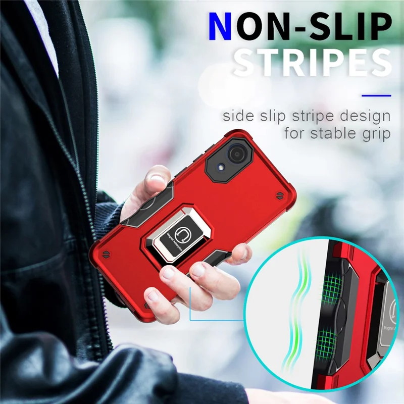 For Samsung Galaxy A03 Core Shockproof Ring Kickstand Hybrid Hard PC + Soft TPU Mobile Phone Case - Black