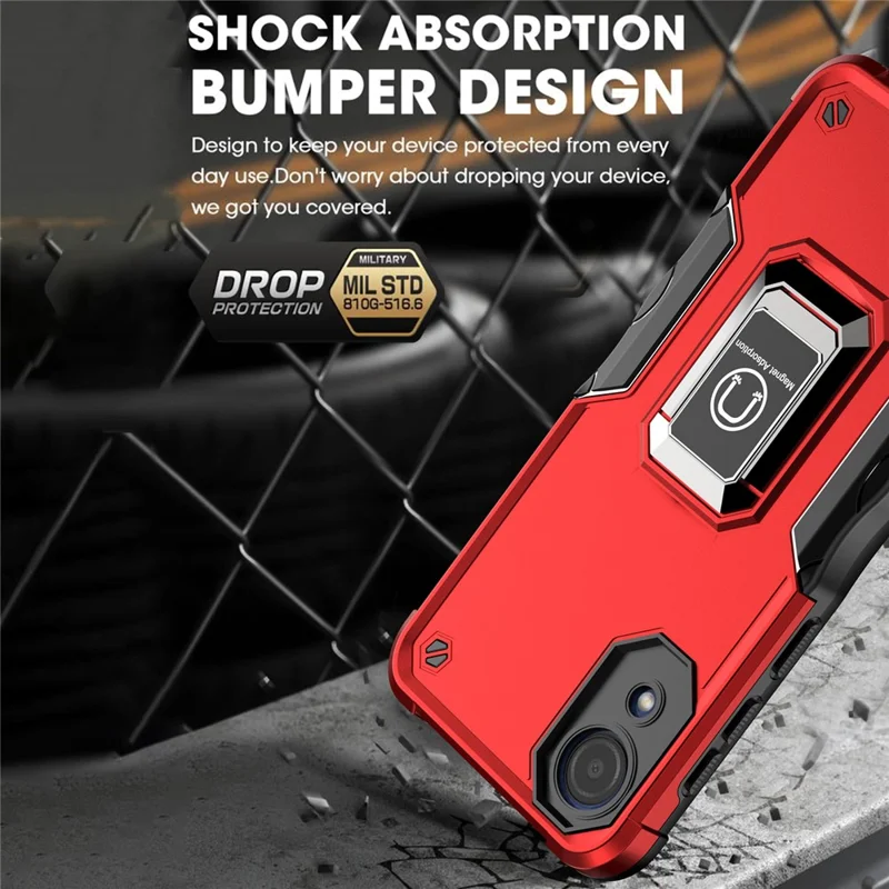 For Samsung Galaxy A03 Core Shockproof Ring Kickstand Hybrid Hard PC + Soft TPU Mobile Phone Case - Black