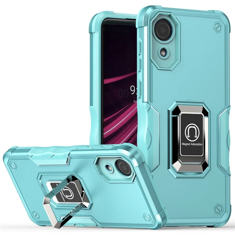 For Samsung Galaxy A03 Core Shockproof Ring Kickstand Hybrid Hard PC + Soft TPU Mobile Phone Case - Light Green