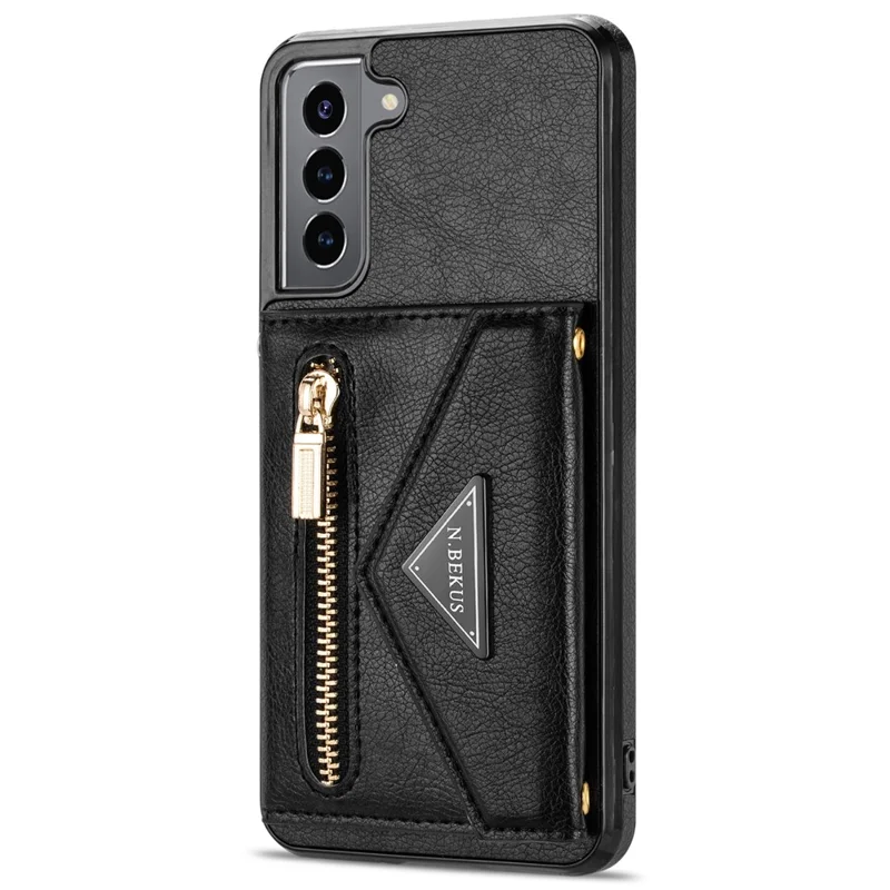 N.BEKUS for Samsung Galaxy S21 4G/5G Kickstand Design Wallet Dual-layer Protection PU Leather + TPU Cell Phone Case - Black