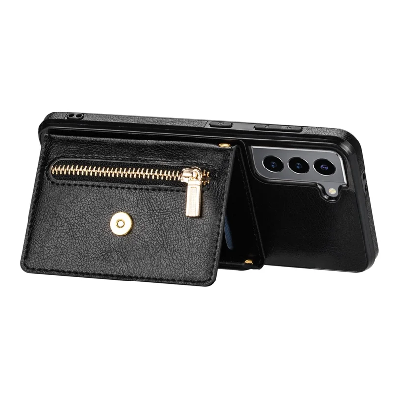 N.BEKUS for Samsung Galaxy S21 4G/5G Kickstand Design Wallet Dual-layer Protection PU Leather + TPU Cell Phone Case - Black