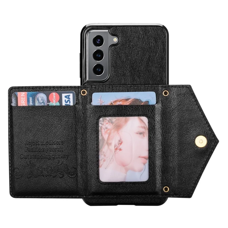 N.BEKUS for Samsung Galaxy S21 4G/5G Kickstand Design Wallet Dual-layer Protection PU Leather + TPU Cell Phone Case - Black